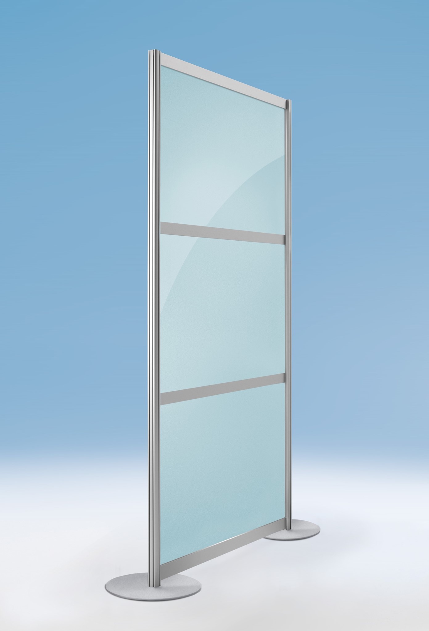 Freistehende Trennwand, ESG Glas in SATINATO-Optik 