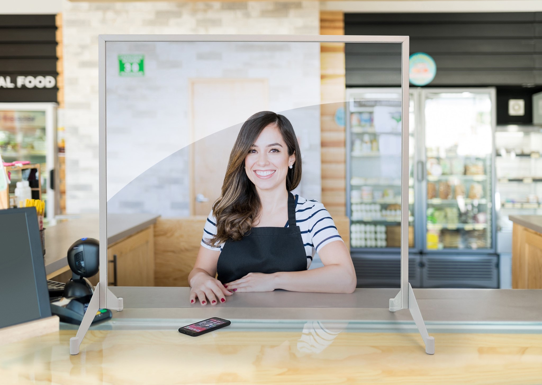 Spuckschutz / Schutzwand FREISTEHEND, 885x18(380)x700mm (B/T/H)