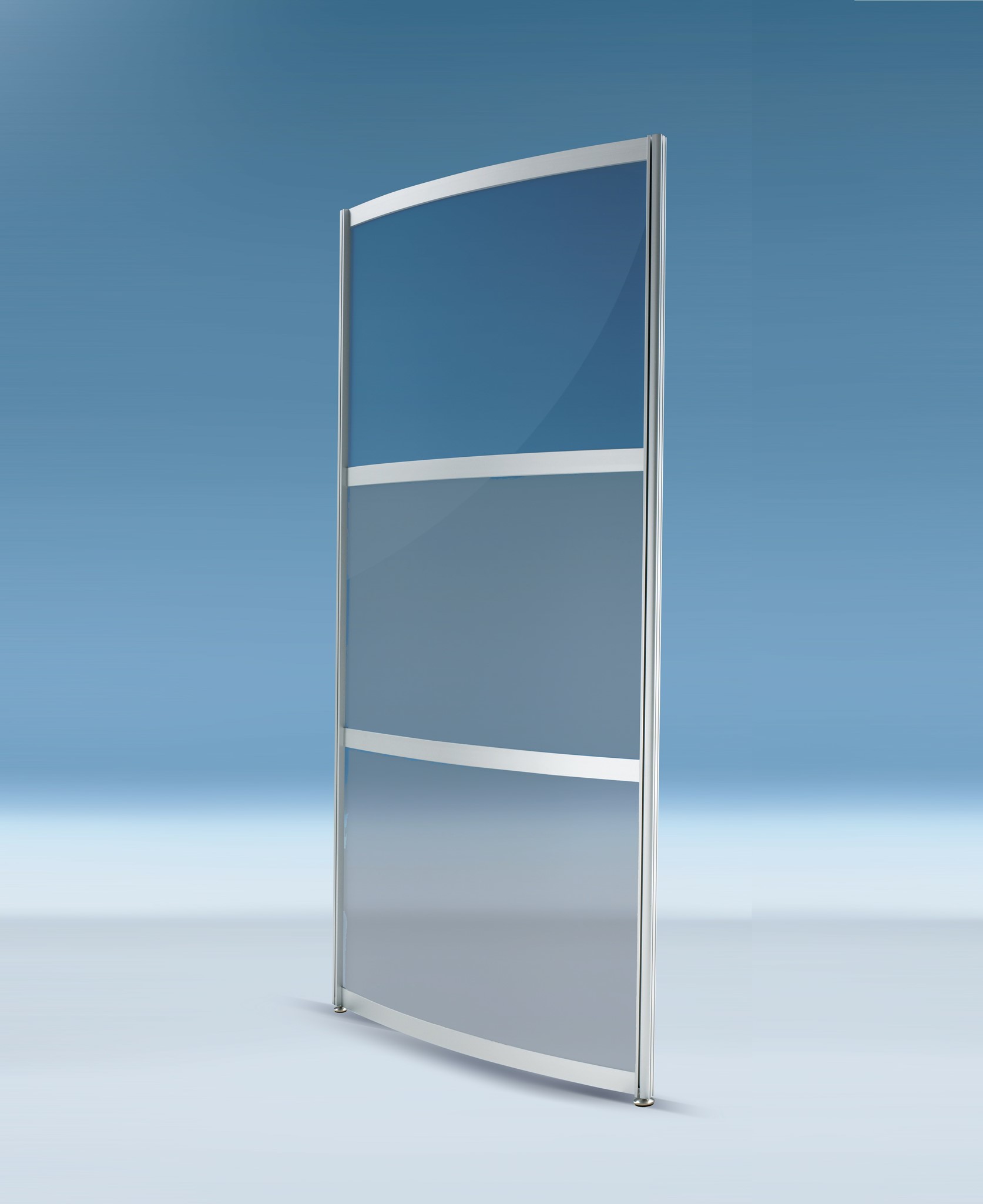 Trennwandmodul -gebogen, 1/3 Klarglas, 2/3 undurchsichtig