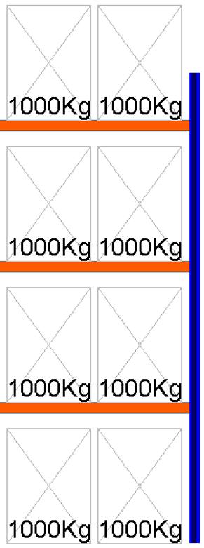 Palettenregal Feldlänge 1825 mm, Höhe 4500 mm, Tiefe 1100 mm Anbauregal