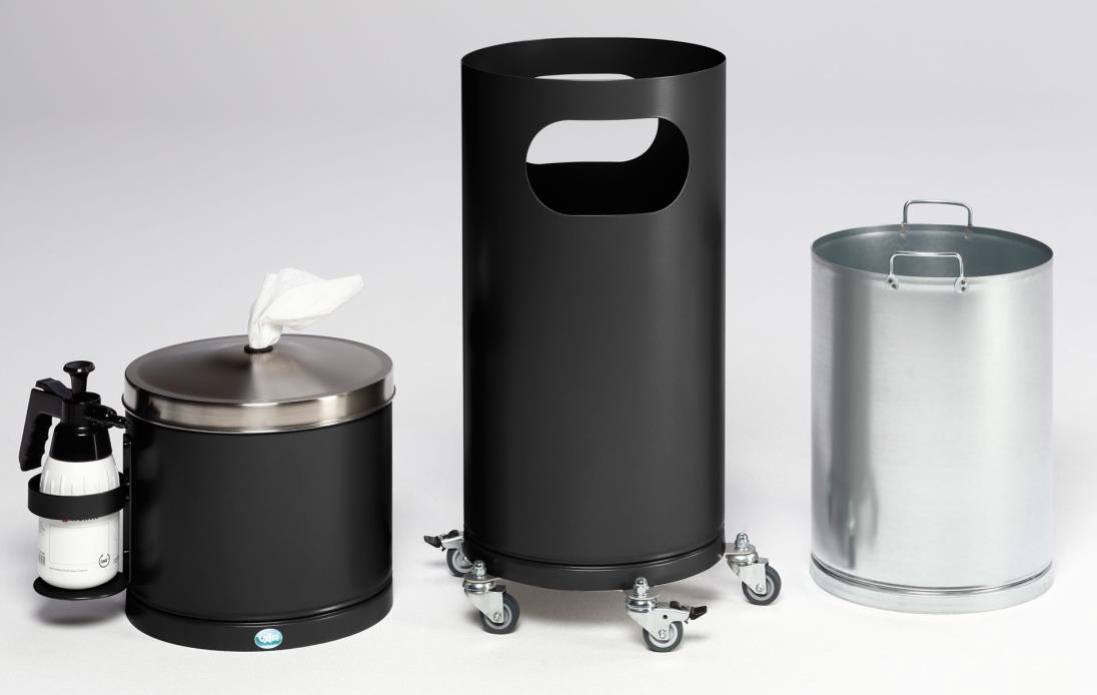 Desinfektionsstation fahrbar mit Taschentücher und Abfallbehälter, schwarzgrau