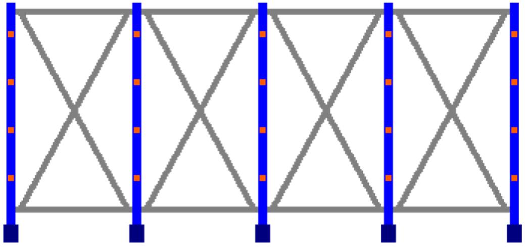 Kragarmregal zweiseitig, 4 Felder, Höhe 2000 mm, Armtiefe 2x400-700 mm