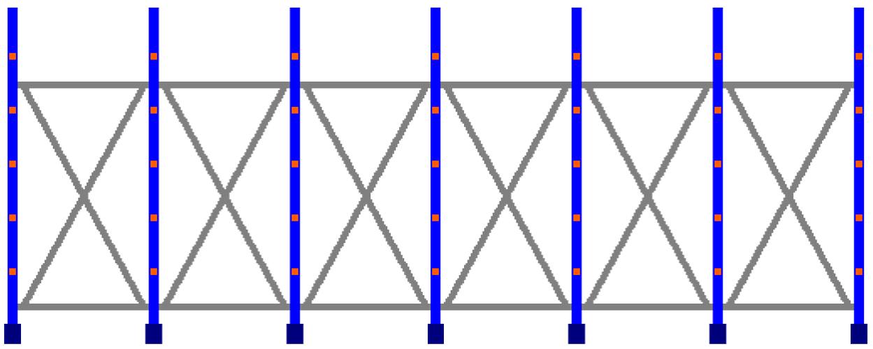 Kragarmregal doppelseitig, 6 Felder, Höhe 2500 mm, Armtiefe 2x400-700 mm