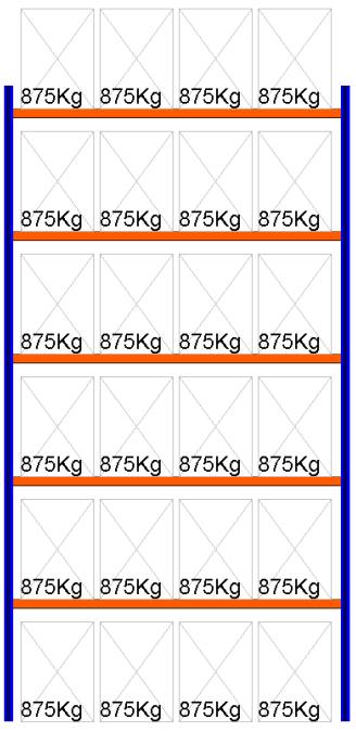 Palettenregal Feldlänge 3600 mm, Höhe 7000 mm, Tiefe 1100 mm Grundregal