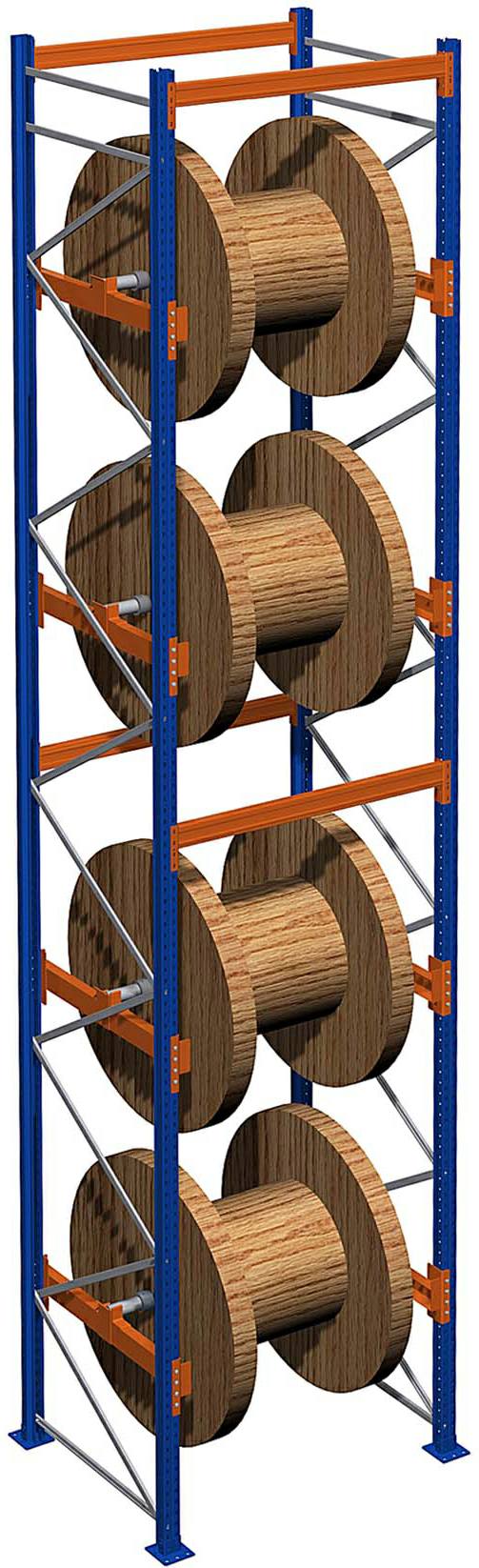 6000x870x1100 mm HxBxT, Grundfeld Kabeltrommelregal, 4 Wellen mit Blockroll-System