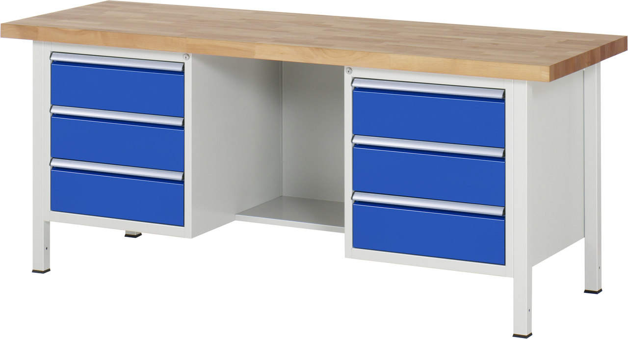 Werkbank Modell 8554, B 2000xT 700xH 840-1040mm, Buche-Massiv-Platte 40mm