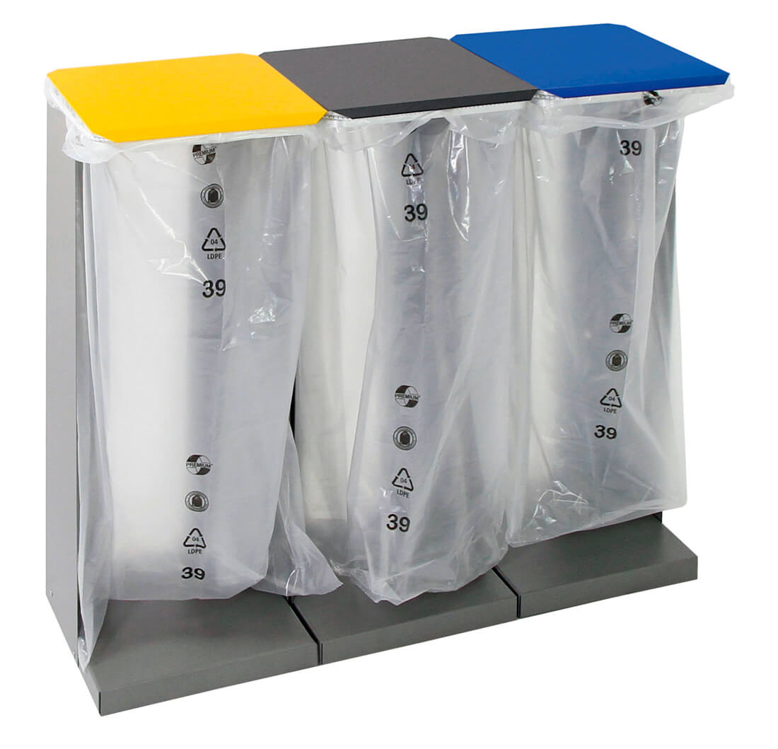 Müllsackhalter Modell HM 75 3-fach Set mit Deckel, stationär