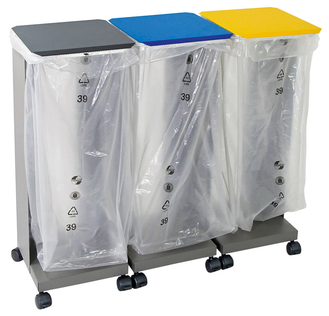 Müllsackhalter Modell HM 75 3-fach Set mit Deckel, fahrbar