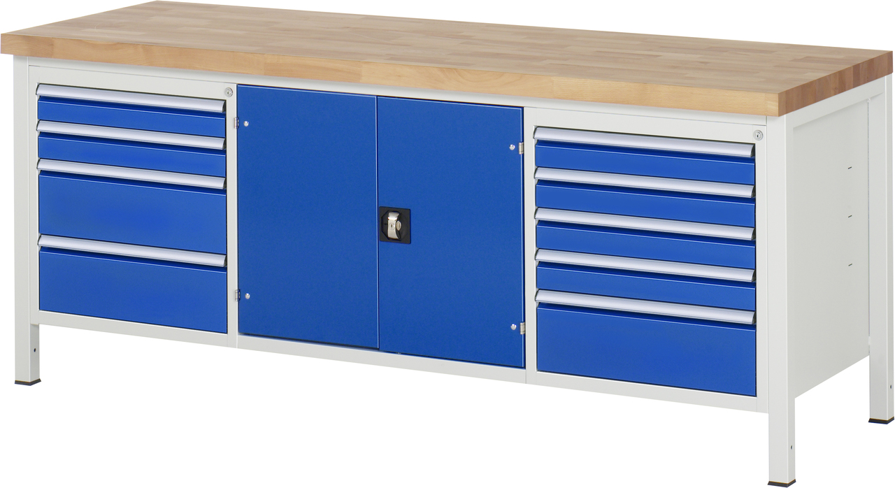 Werkbank Modell 8908, B 2000xT 700xH 840-1040mm, Buche-Massiv-Platte 40mm