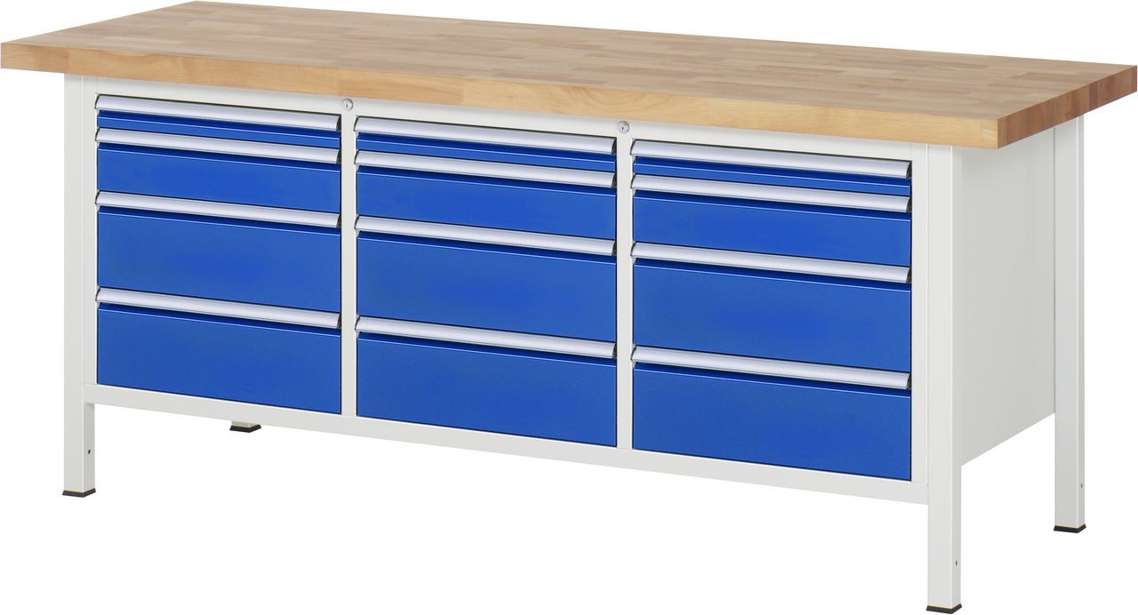 Werkbank Modell 8580, B 2000xT 700xH 840-1040mm, Buche-Massiv-Platte 40mm