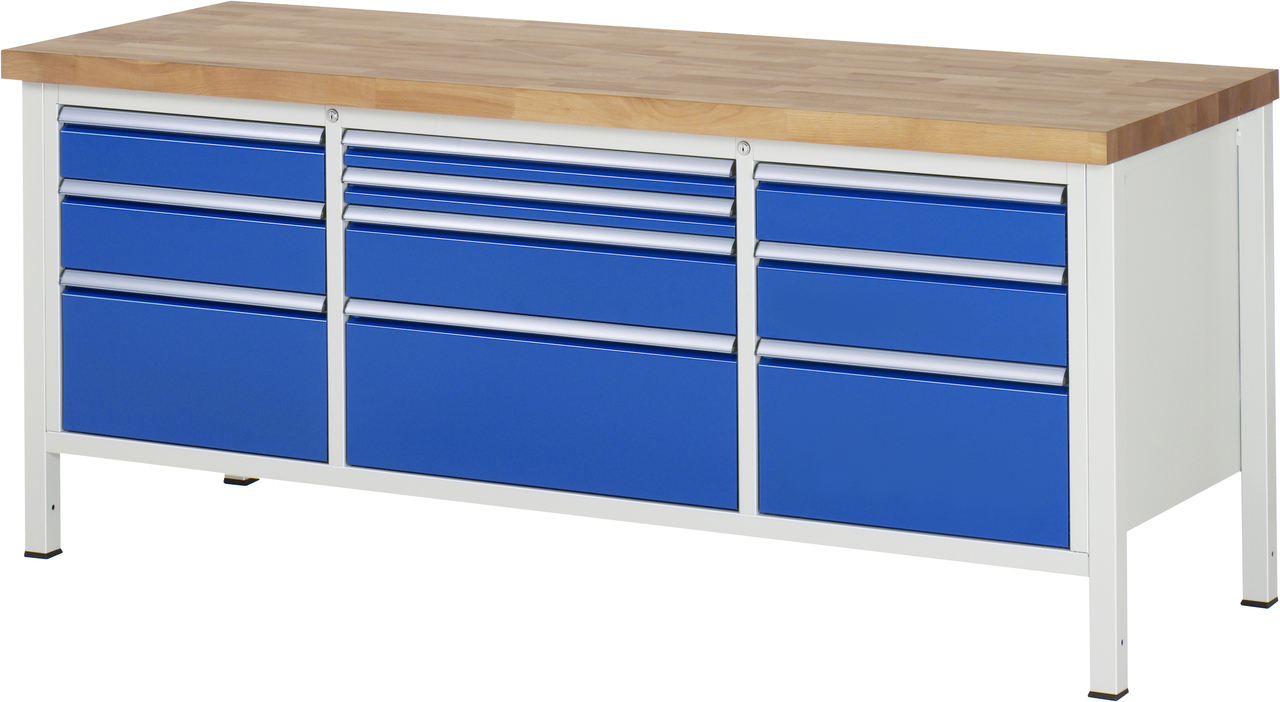 Werkbank Modell 8756, B 2000xT 700xH 840-1040mm, Buche-Massiv-Platte 40mm