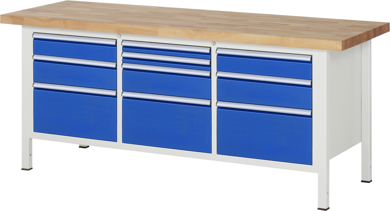 Werkbank Modell 8576, B 2000xT 700xH 840-1040mm, Buche-Massiv-Platte 40mm