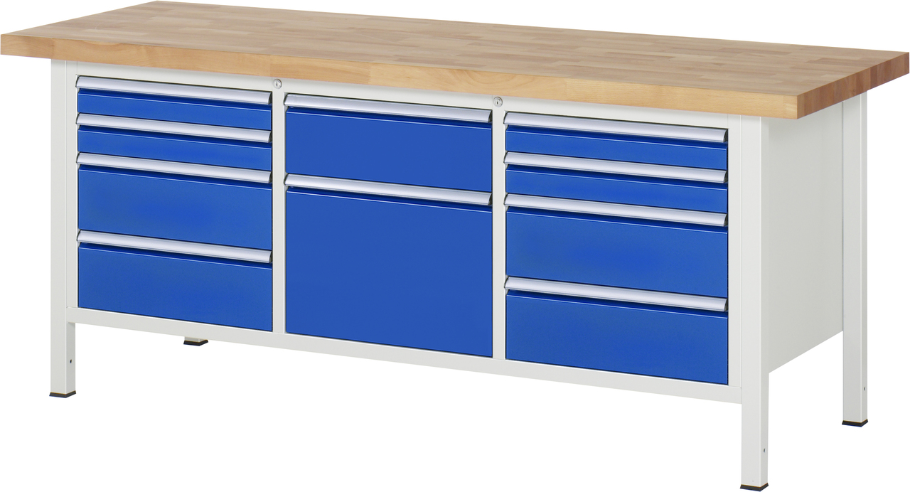 Werkbank Modell 8575, B 2000xT 700xH 840-1040mm, Buche-Massiv-Platte 40mm