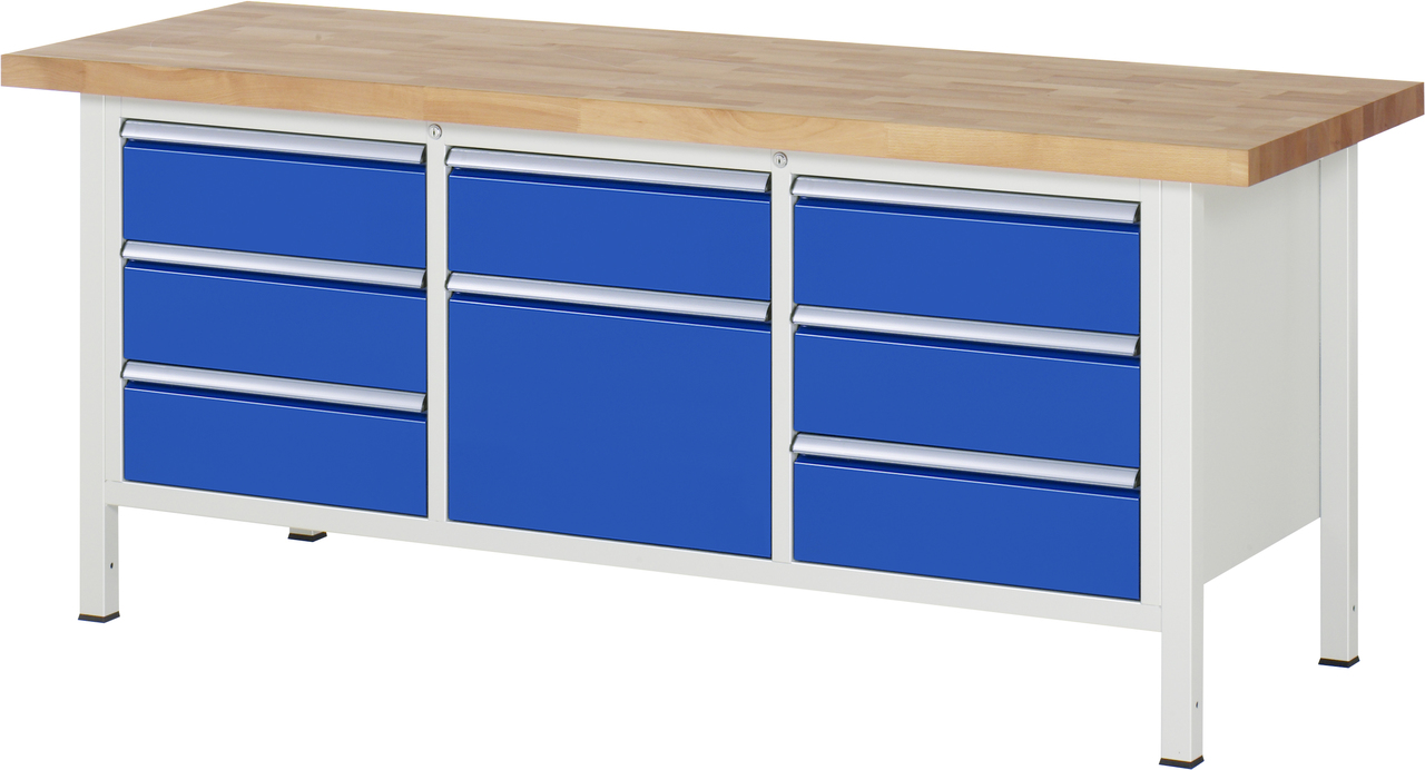 Werkbank Modell 8571, B 2000xT 700xH 840-1040mm, Buche-Massiv-Platte 40mm