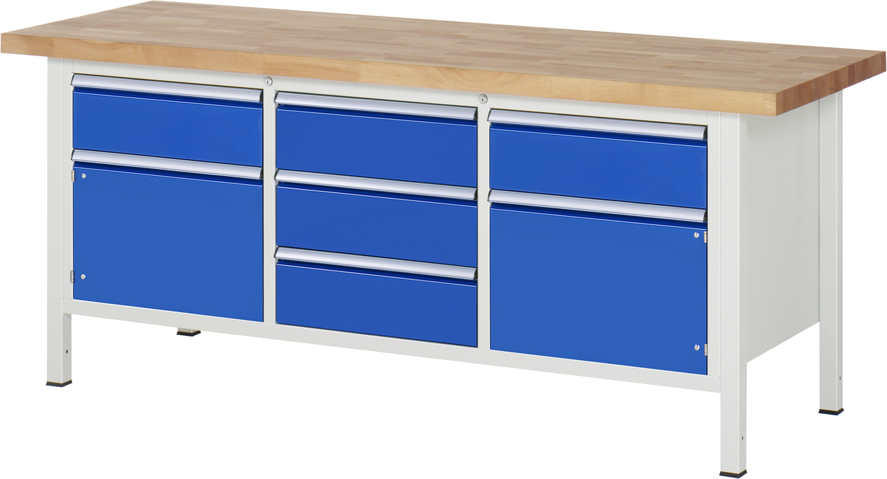 Werkbank Modell 8568, B 2000xT 700xH 840-1040mm, Buche-Massiv-Platte 40mm