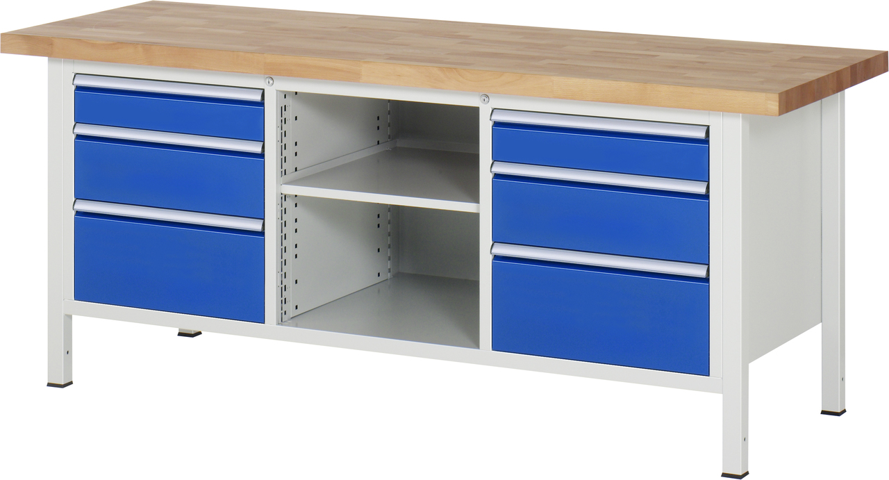 Werkbank Modell 8564, B 2000xT 700xH 840-1040mm, Buche-Massiv-Platte 40mm