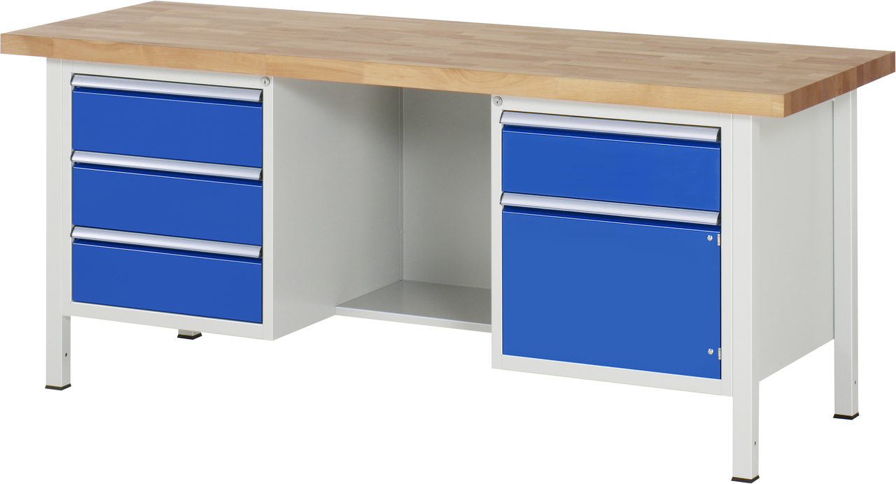 Werkbank Modell 8552, B 2000xT 700xH 840-1040mm, Buche-Massiv-Platte 40mm