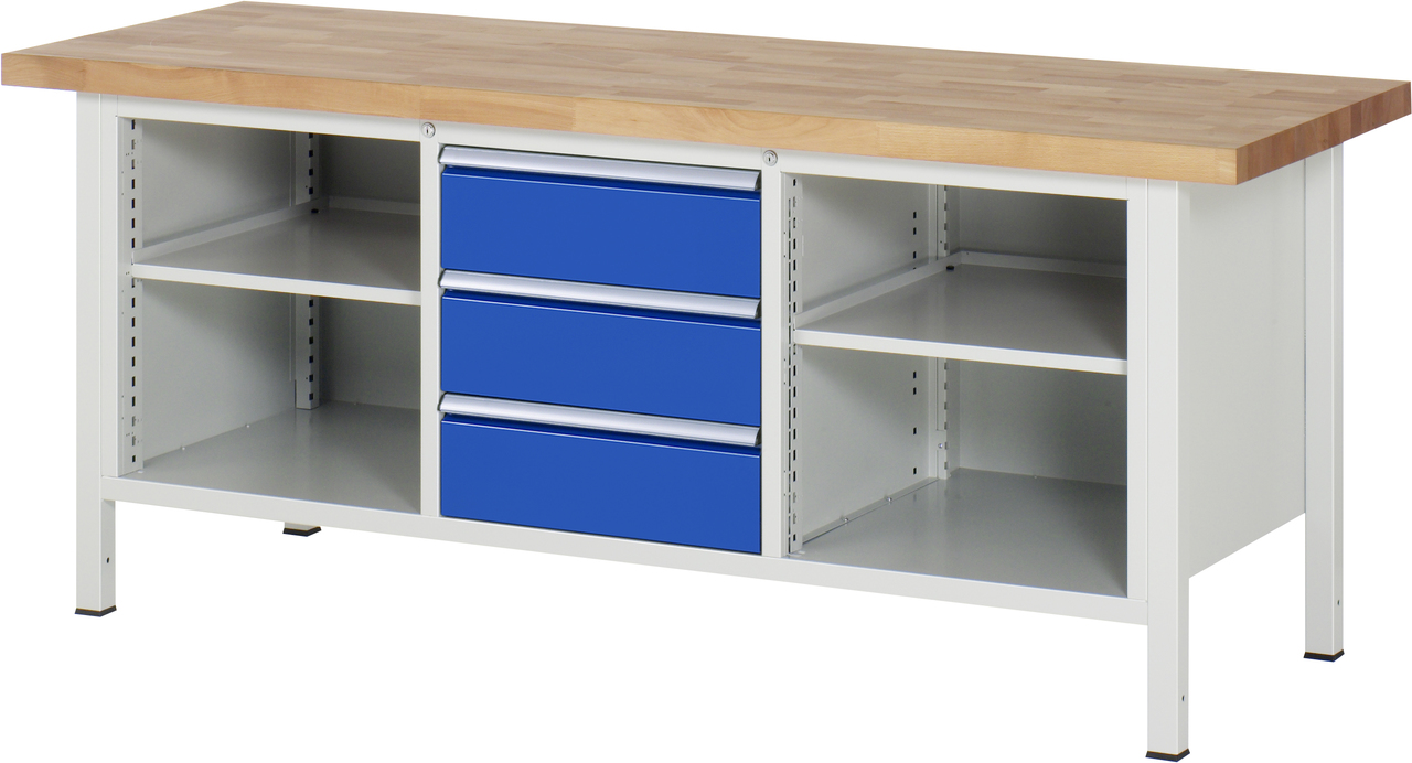 Werkbank Modell 8565, B 2000xT 700xH 840-1040mm, Buche-Massiv-Platte 40mm