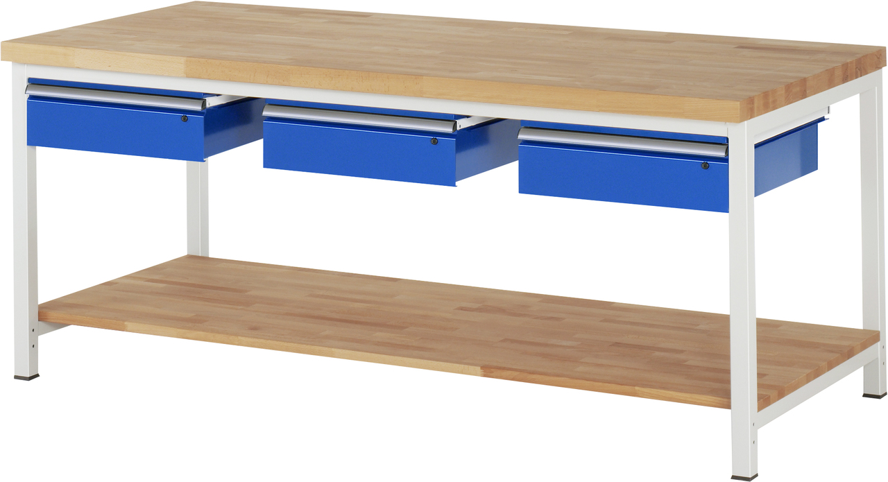 Werkbank Modell 8003, B 2000xT 900xH 840mm, Buche-Massiv-Platte 40mm