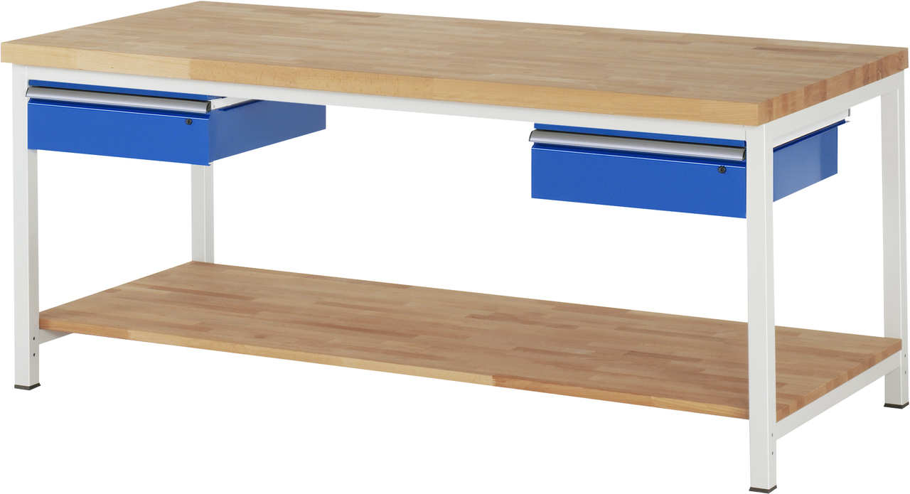 Werkbank fixe Höhe, B 2000xT 900xH 840mm, Buche-Massiv-Platte 40mm