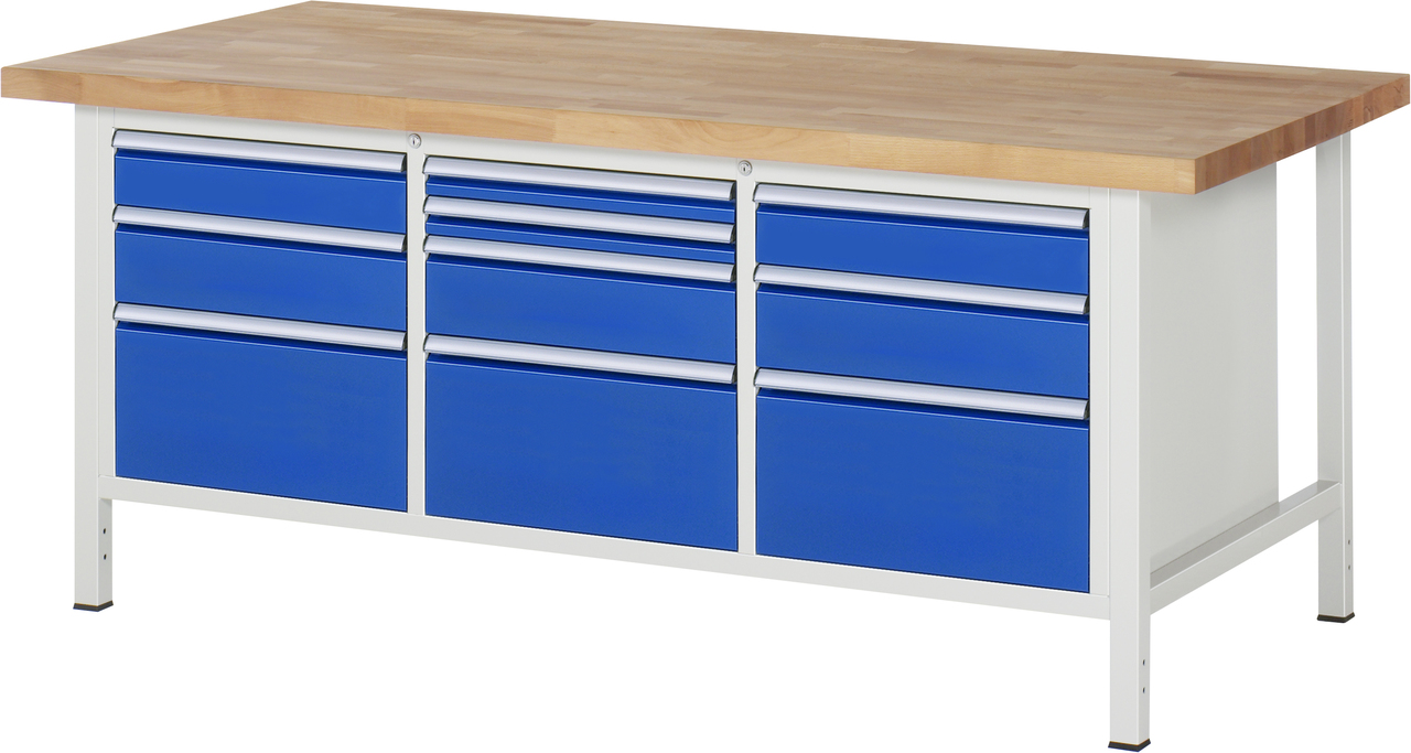 Werkbank Modell 8576, B 2000xT 900xH 840mm, Buche-Massiv-Platte 40mm