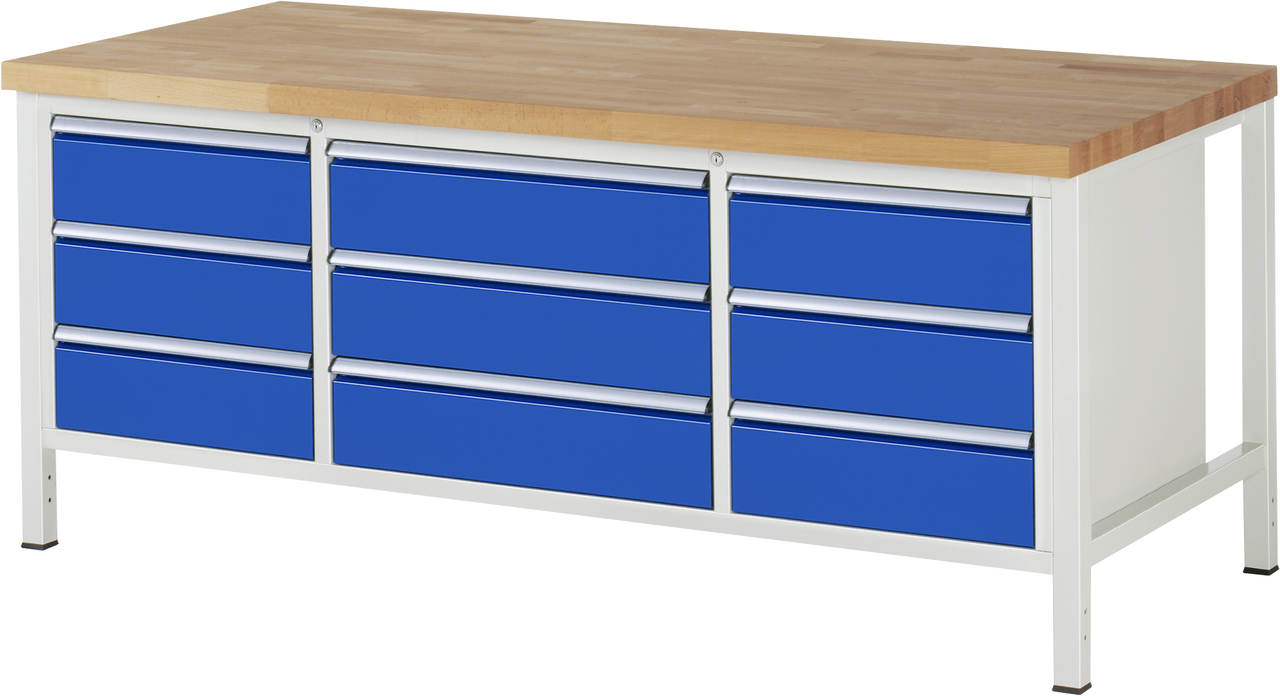 Werkbank Modell 8754, B 2000xT 900xH 840mm, Buche-Massiv-Platte 40mm