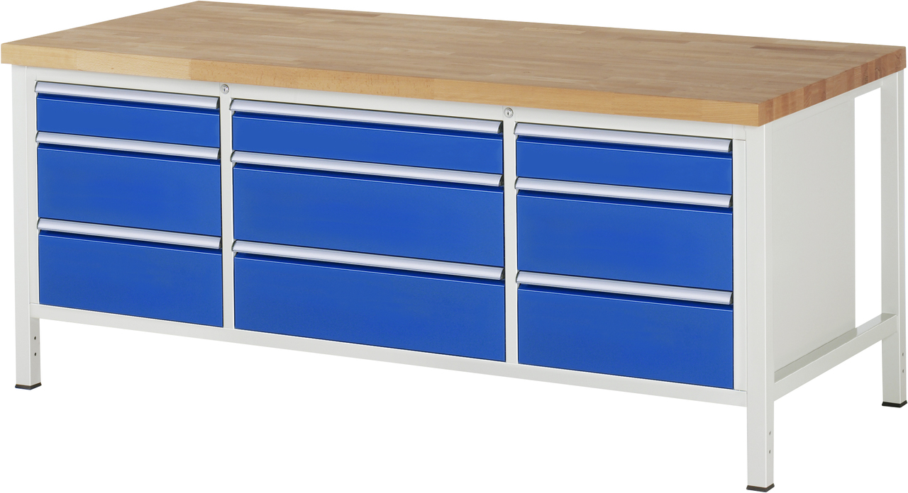 Werkbank Modell 8753, B 2000xT 900xH 840mm, Buche-Massiv-Platte 40mm