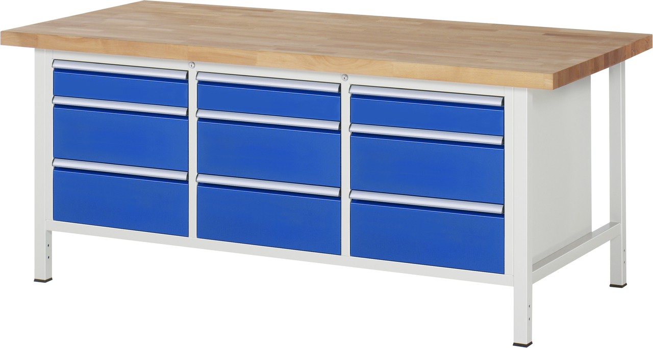 Werkbank Modell 8573, B 2000xT 900xH 840mm, Buche-Massiv-Platte 40mm