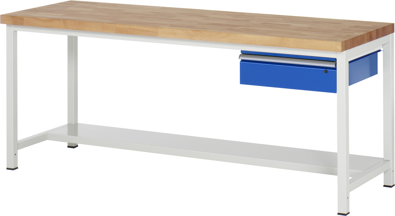 Werkbank verstellbare Höhe, B 2000xT 900xH 840-1040mm, Buche-Massiv-Platte 40mm