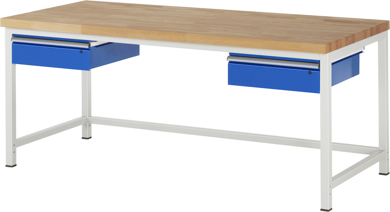 Werkbank verstellbare Höhe, B 2000xT 900xH 840-1040mm, Buche-Massiv-Platte 40mm