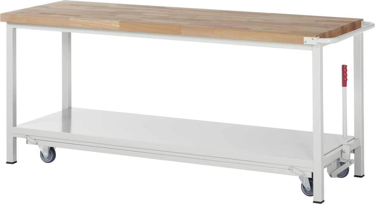 Werkbank mit absenkbarem Fahrgestell Modell 8000, B 2000xT 700xH 880mm, Buche-Massiv-Platte 40mm