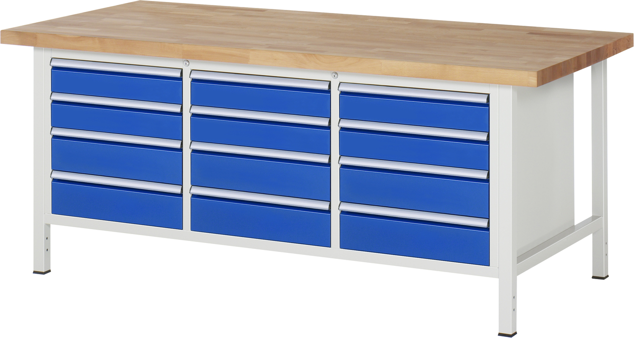 Werkbank Modell 8757, B 2000xT 900xH 840-1040mm, Buche-Massiv-Platte 40mm