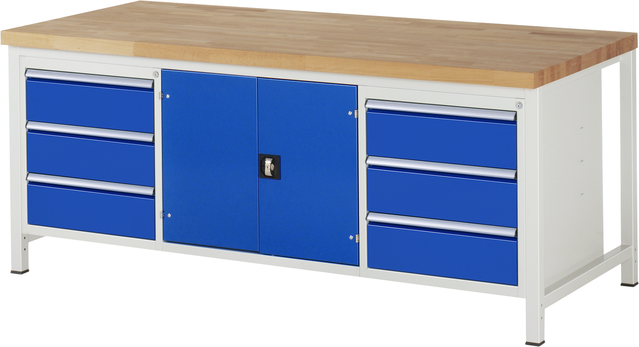 Werkbank Modell 8907, B 2000xT 900xH 840-1040mm, Buche-Massiv-Platte 40mm