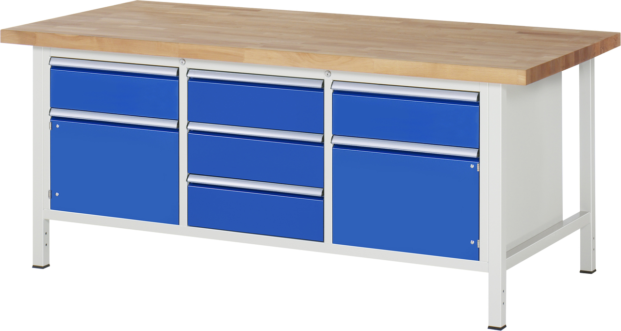 Werkbank Modell 8568, B 2000xT 900xH 840-1040mm, Buche-Massiv-Platte 40mm