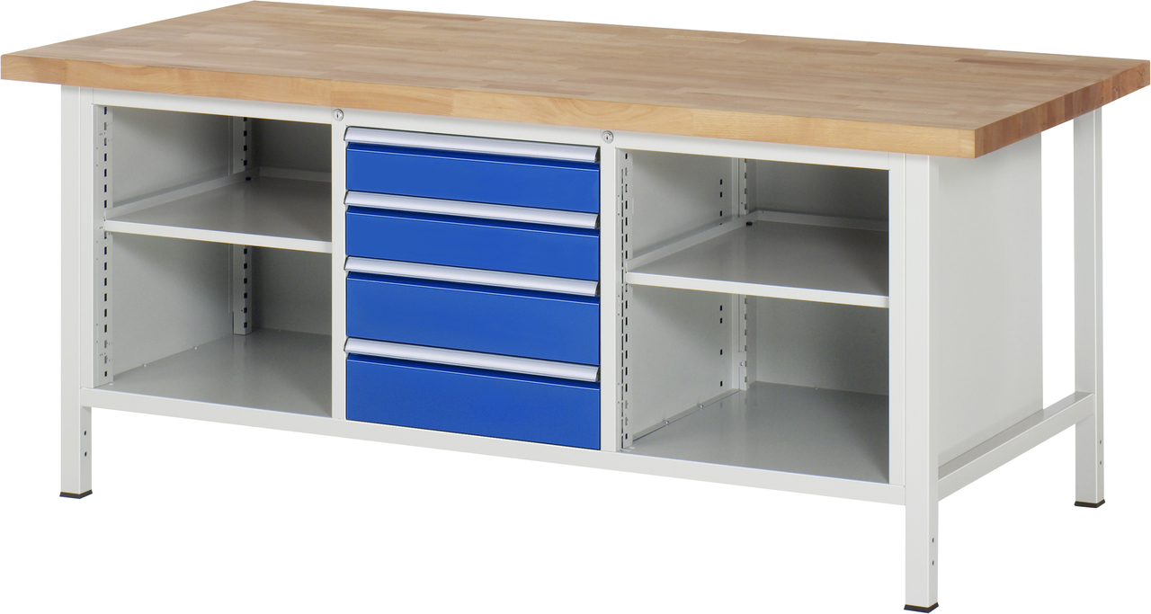 Werkbank Modell 8566, B 2000xT 900xH 840-1040mm, Buche-Massiv-Platte 40mm