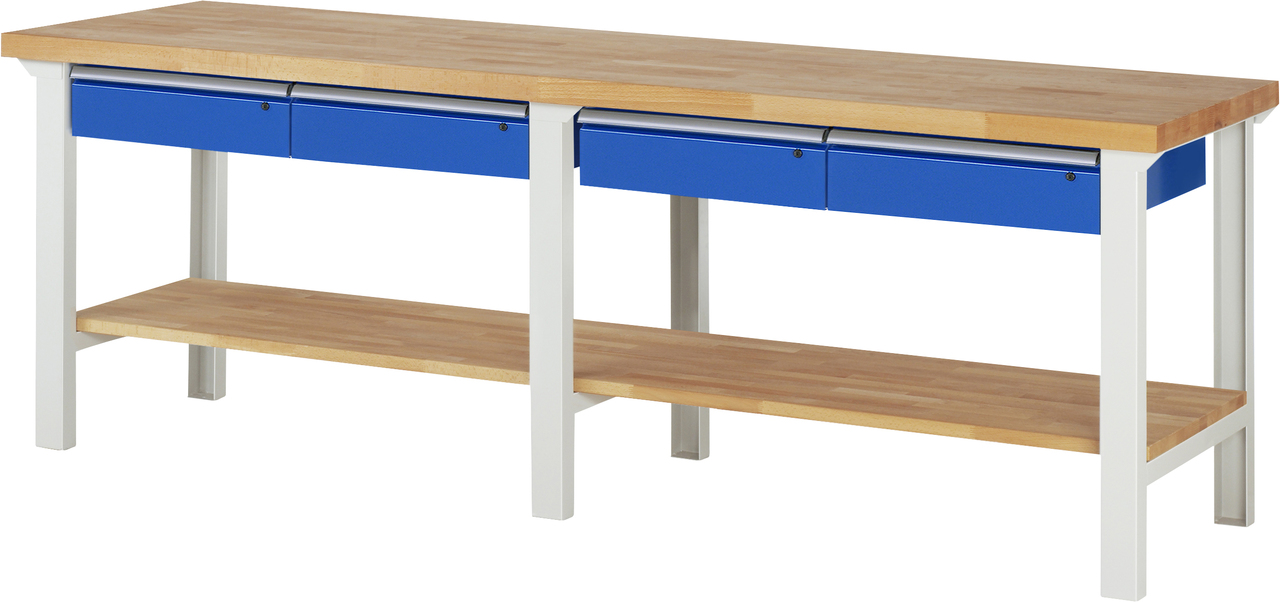 Werkbank Modell 7002, B 2500 x T 700 x H 840 mm, Buche-Massiv-Platte 40 mm