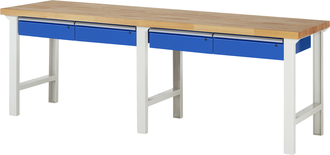 Werkbank Modell 7002, B 2500 x T 700 x H 840 mm, Buche-Massiv-Platte 40 mm