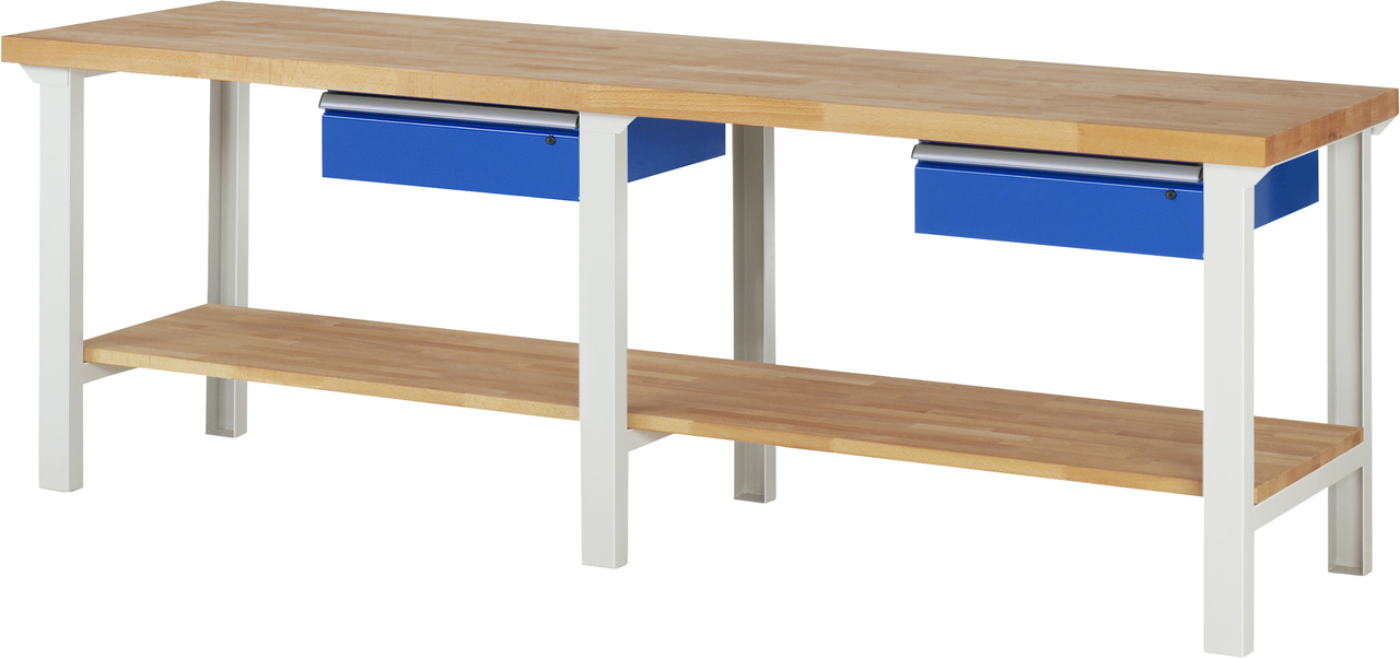 Werkbank Modell 7002, B 2500 x T 700 x H 840 mm, Buche-Massiv-Platte 40 mm