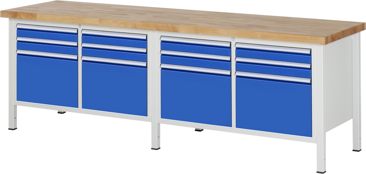 Werkbank Modell 8474, B 2500xT 700xH 840mm, Buche-Massiv-Platte 40mm