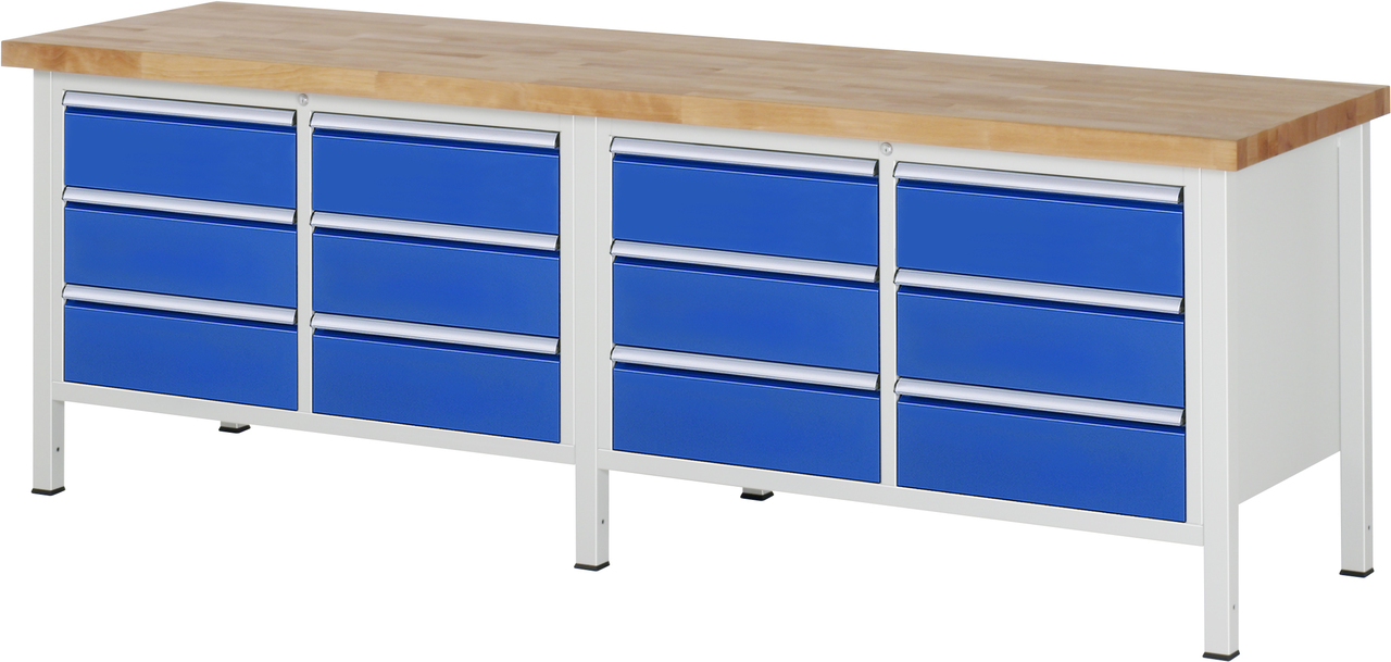 Werkbank Modell 8473, B 2500xT 700xH 840mm, Buche-Massiv-Platte 40mm