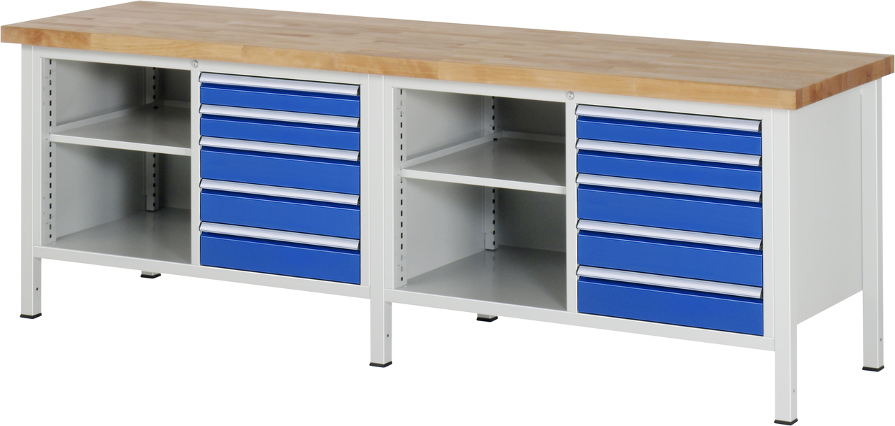 Werkbank Modell 8464, B 2500xT 700xH 840mm, Buche-Massiv-Platte 40mm