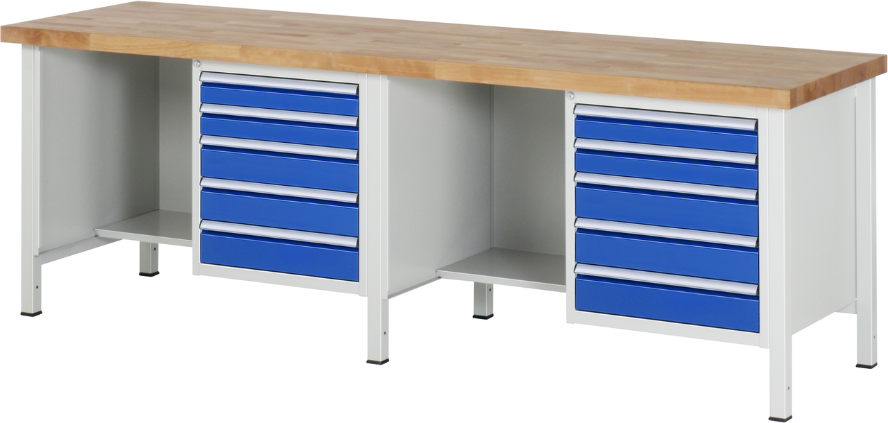 Werkbank Modell 8454, B 2500xT 700xH 840mm, Buche-Massiv-Platte 40mm