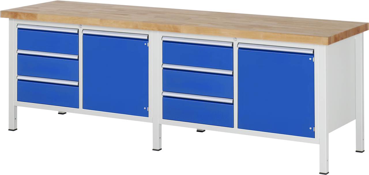 Werkbank Modell 8468, B 2500xT 700xH 840mm, Buche-Massiv-Platte 40mm