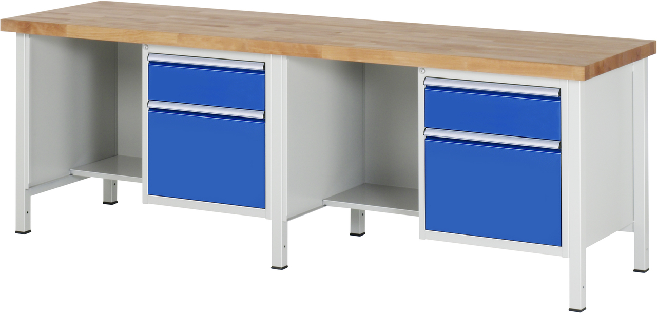 Werkbank Modell 8451, B 2500xT 700xH 840mm, Buche-Massiv-Platte 40mm