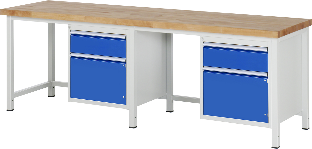 Werkbank Modell 8152, B 2500xT 700xH 840-1040mm, Buche-Massiv-Platte 40mm