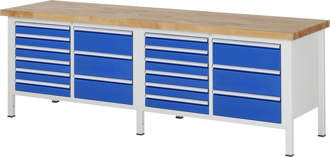 Werkbank Modell 8479, B 2500xT 700xH 840-1040mm, Buche-Massiv-Platte 40mm