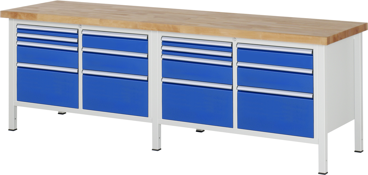 Werkbank Modell 8476, B 2500xT 700xH 840-1040mm, Buche-Massiv-Platte 40mm