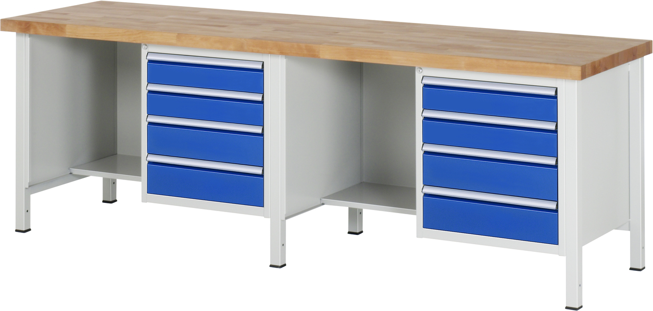 Werkbank Modell 8453, B 2500xT 700xH 840-1040mm, Buche-Massiv-Platte 40mm