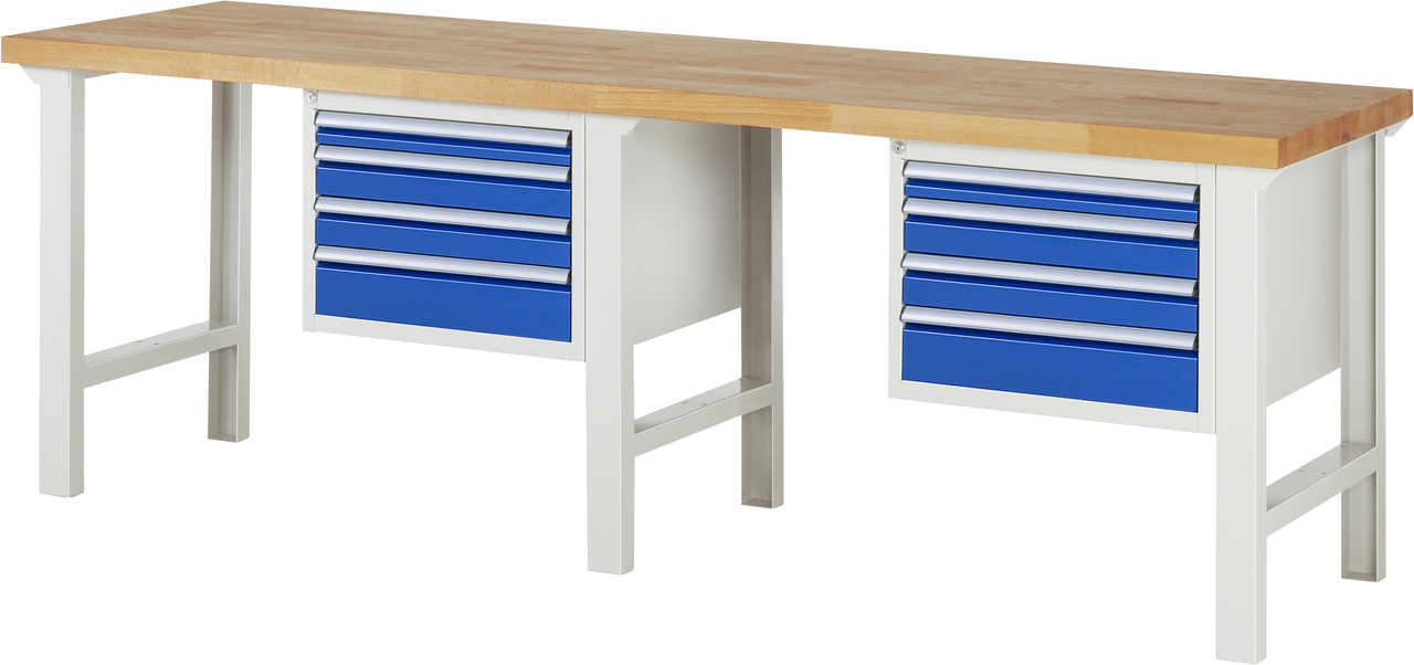 Werkbank Modell 7000, B 2500 x T 700 x H 790-1140 mm, Buche-Massiv-Platte 40 mm