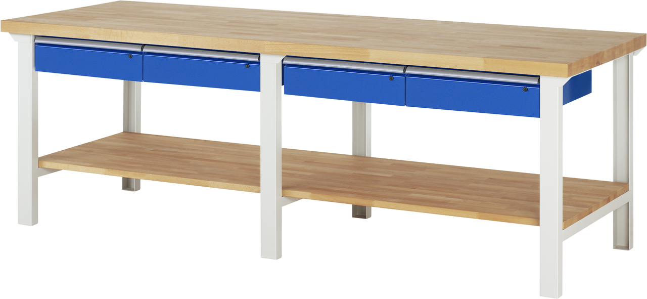 Werkbank Modell 7002, B 2500 x T 900 x H 840 mm, Buche-Massiv-Platte 40 mm